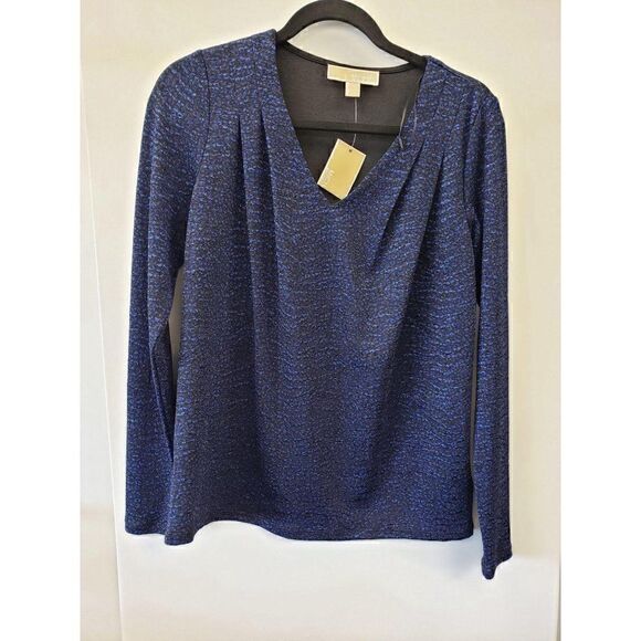 ‎Michael Kors NWT Blue/Black V-Neck Blouse Top XS - Picture 5 of 8